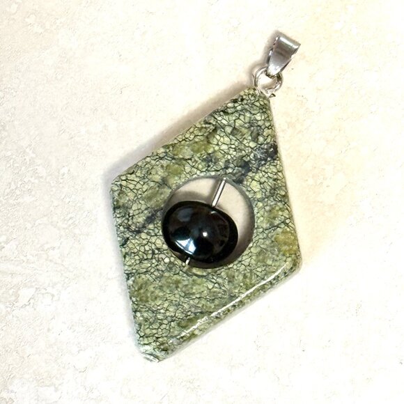 2/$20,Genuine Green Serpentine Pendant, Large Geometric Natural Gemstone Pendant - Picture 1 of 10